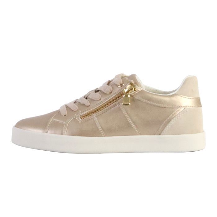 Geox GEOX Blomiee - Basket cuir femme basse Or/LT Sand lacets plats & zip latéral talon plat