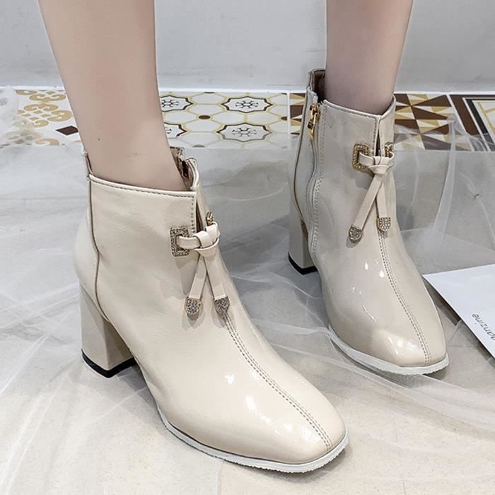 Femmes Dames Mode Casual Cristal Chaud Talons Carr s Bottines Courtes 