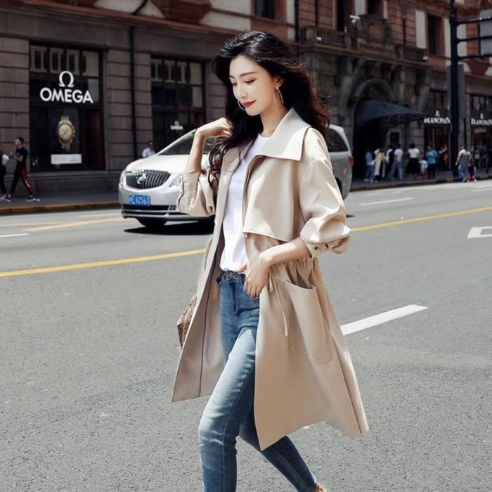 Manteau Trench pour femmes nouvelle Collection coupe vent 2020 a Section longue manteau de couleur unie leger Type Beige Blanc Cdiscount Pret a Porter