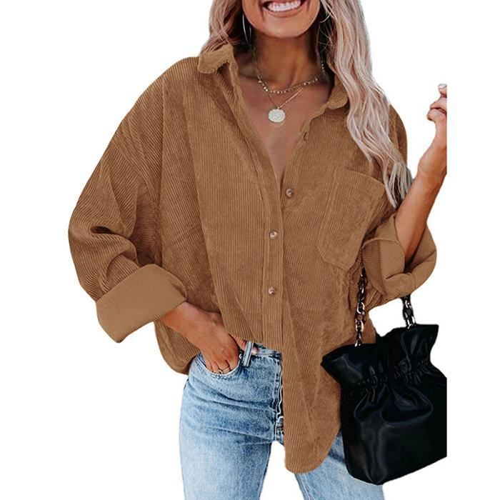 FUNMOON Chemise Femme Velours C tel Boutons Fashion Casual Multi