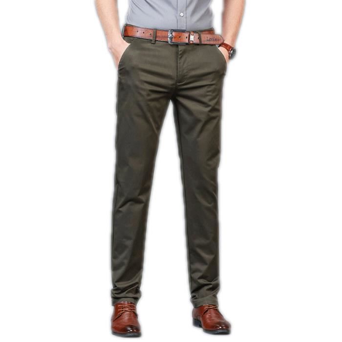 Homme Pantalon Business Slim Fit Taille moyenne Coton Coupe Droit Casual Vert army Cdiscount Pret a Porter