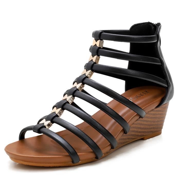Sandales compensées élégantes pour femme - Sandales compensées avec talons hauts - Chaussures d'été à paillettes - Sandales romaines - Bout ouvert - Sandales à bride arrière - Chaussures de soirée