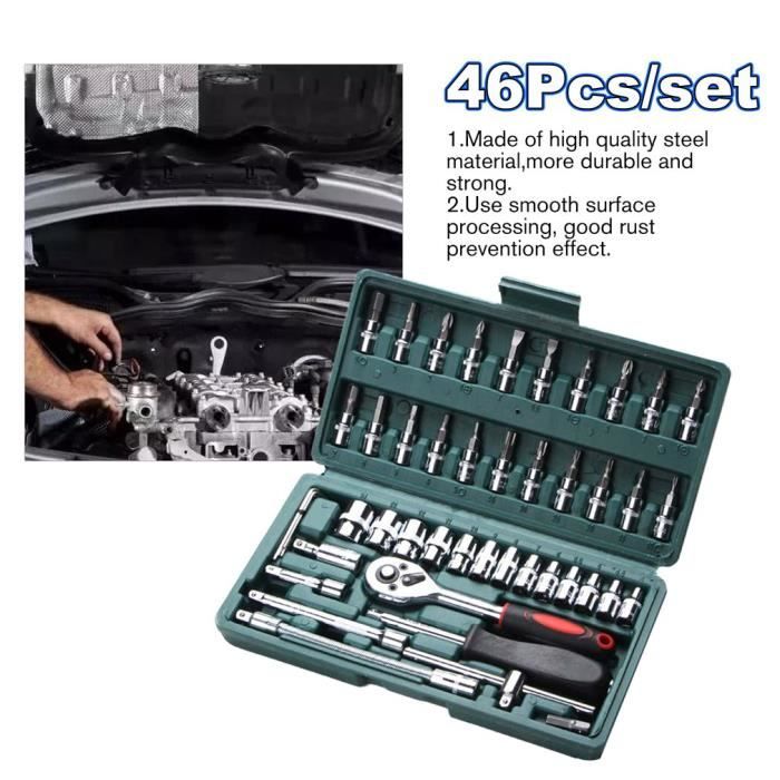 1-4-pouces Jeu de douilles, clé de couple combiné à cliquet Ensemble d'outils professionnel Travail des métaux Kit Repair Tool 46Pcs