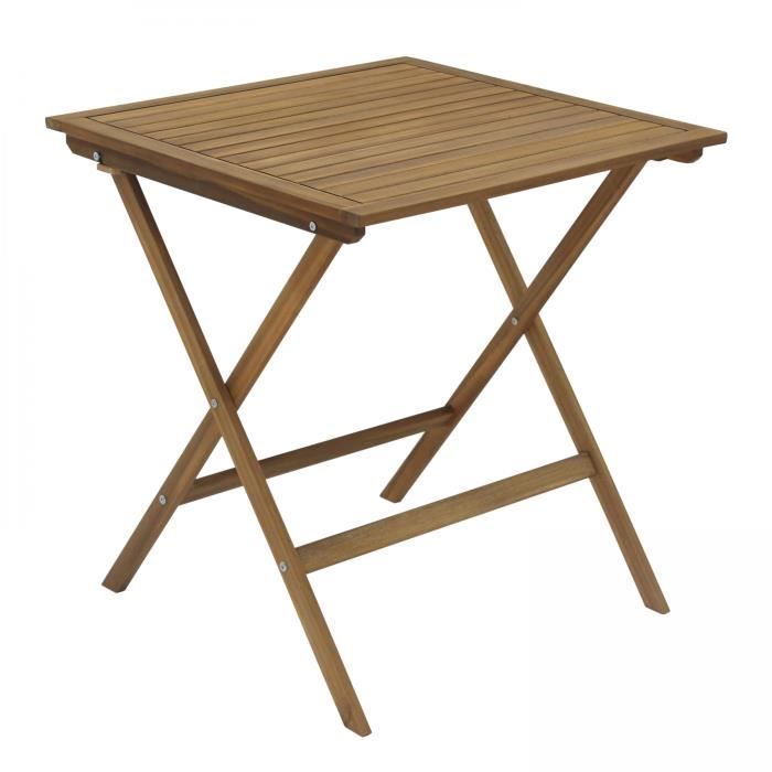 table bistrot pliante carrée en bois d'eucalyptus