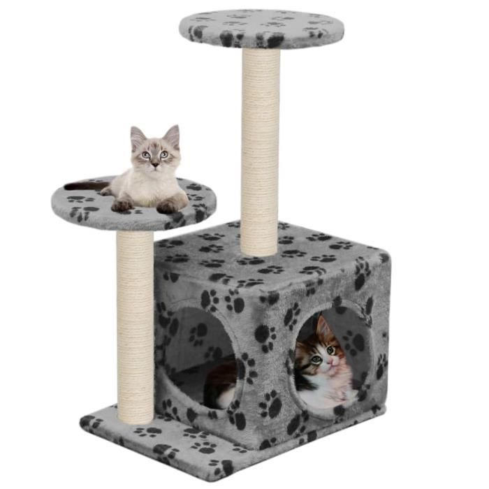 Arbre A Chat Multi Niveaux Colonne Maison Grimper Pour Chat Grattoir Avec Griffoir En Sisal 60 Cm Gris Motif De Pattes Cdiscount Animalerie