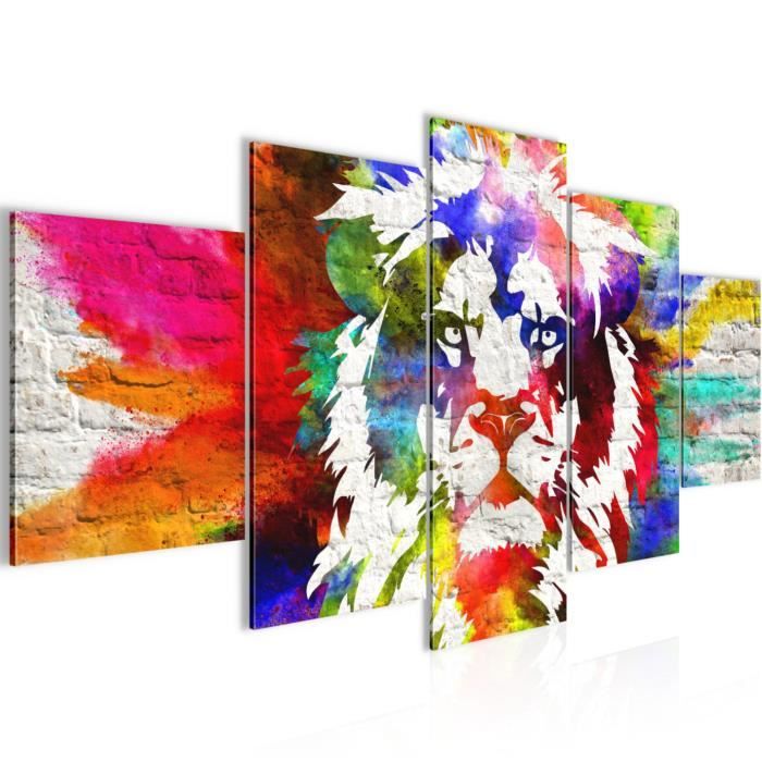 Tableau Mural Lion Abstrait En 5 Parties – Impression Sur Toile Non Tissée, Style Graffiti Coloré - 12