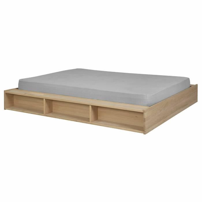 pack lit avec matelas malo - sogan - bois naturel - 160x200 cm - rangements intégrés - vis non apparentes