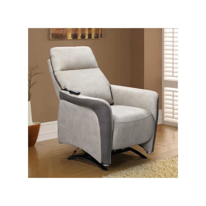fauteuil relax releveur tissu gris clair/gris - tito - l 80 x l 90 x h 112 cm