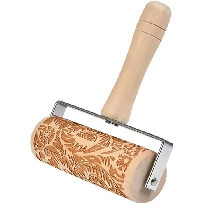 rouleau à pâtisserie en bois gravé pour biscuits et gâteaux - Accessoires de cuisine