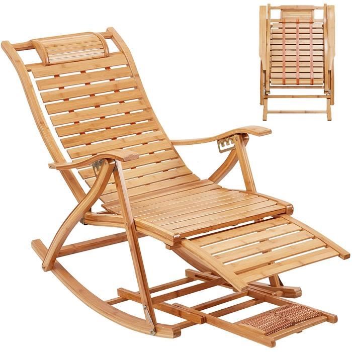 unho fauteuil à bascule pliant rocking chair bambou réglable chaise berçante à balcon jardin avec massage repose-pieds