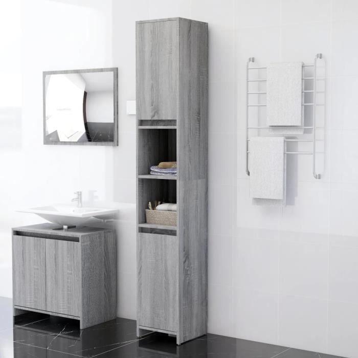 PromoMeuble de salle de bain LMT - Armoire de bain Sonoma gris 30x30x1835 cm Bois dingénierie 267Kg
