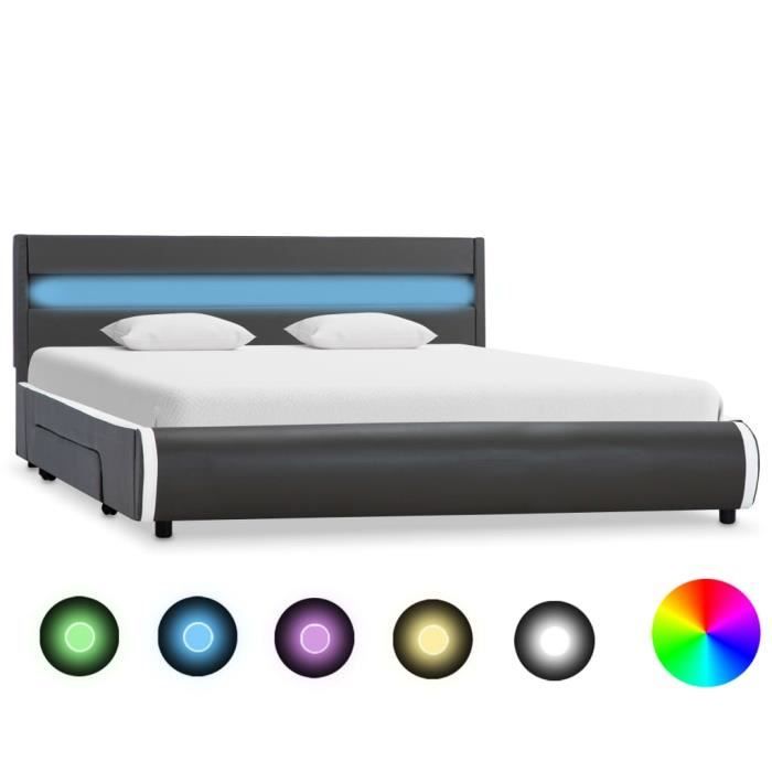 Meuble Cadre de lit Double - Structure de Lit Adulte avec LED ...