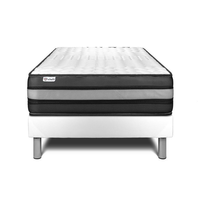 Ensemble Matelas Sommier 90x200 cm - Sommier Blanc (déjà monté) - Vital Power Zen Blanc