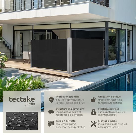 Brise-Vue Balcon TecTake 140x140cm - Rétractable Anthracite - Protection Vent Et Intimité