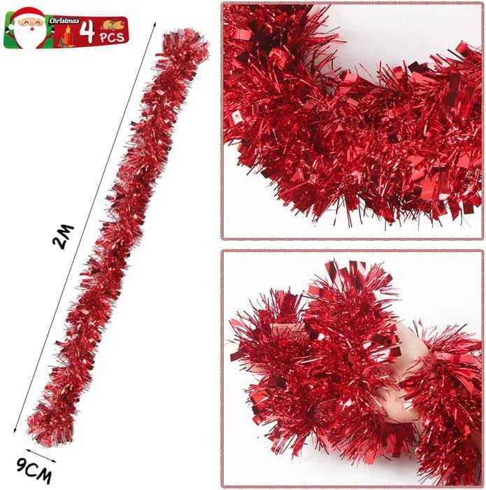 Guirlande De Noël Rouge Et Verte Illuminée Ornement De Pomme De Pin, D'Étoile En Bois Et De