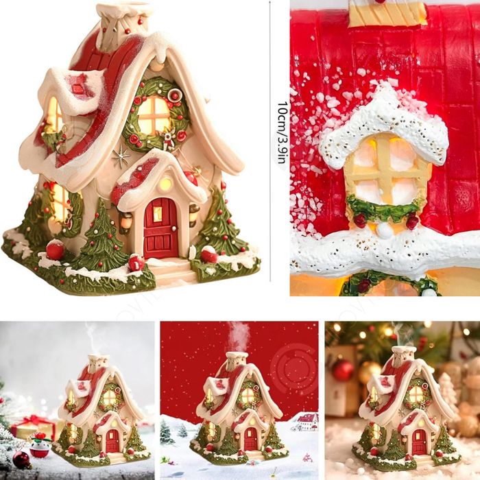 Maison De Noël En Résine Lumineuse - Décoration De Table LED à Piles, Scène De Village D’hiver Pour Collection