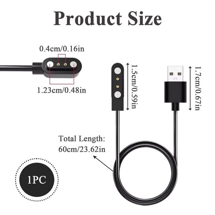 Chargeur Magnétique Universel 4mm Pour Montre Connectée - Câble USB 2 Broches, Compatible 3.8 à 4.2mm, Charge Rapide Et Stable