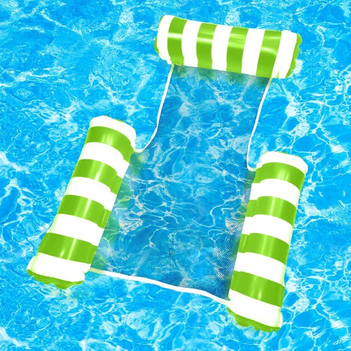 Lot 2 Matelas Gonflables Piscine + 2 Pompes – Hamac Flottant Filet Respirant, Transat Pliable Vacances