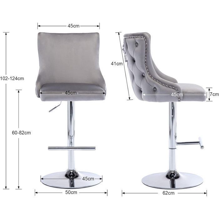 Lot De 2 Tabourets De Bar STOOLINK Velours Soie - Sièges Réglables Avec Repose-Pieds Noir