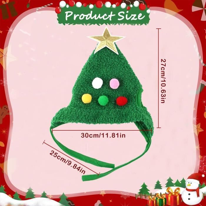 Bonnet De Noël Pour Chien/Chat Avec Pompon - Tissu Doux, Sangle Réglable - Déguisement Fêtes (Vert) - 4