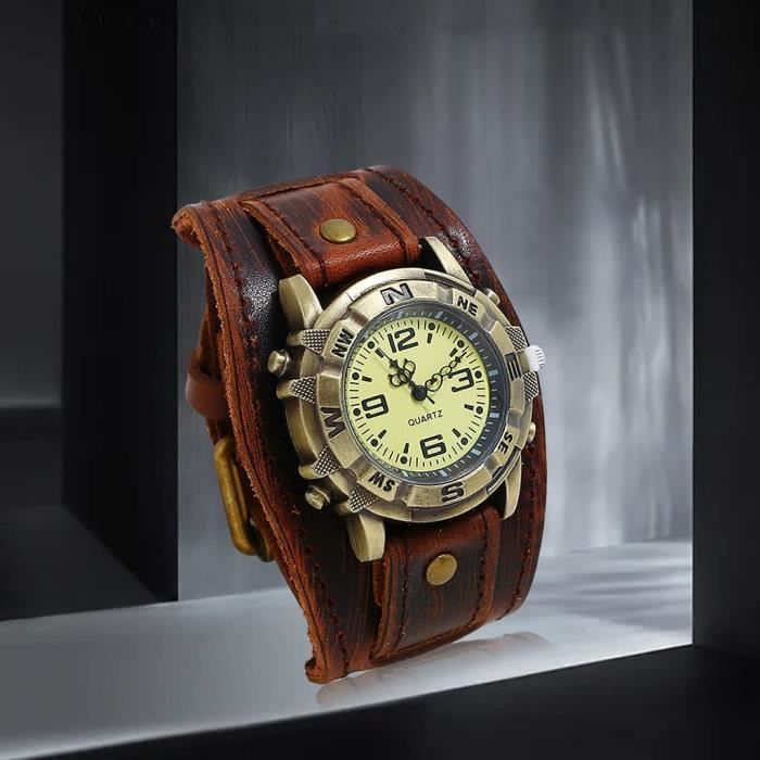 Montre Bracelet Manchette Design R tro Hybride En Cuir Bracelet