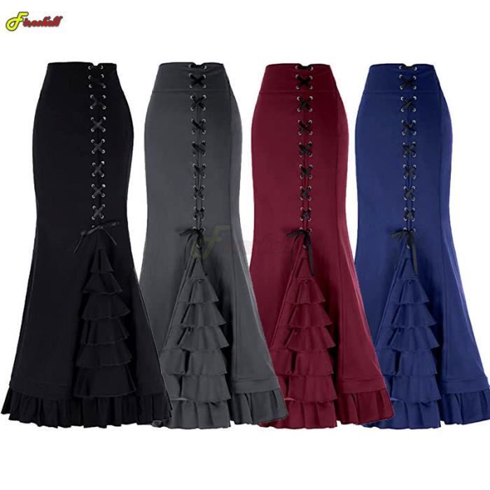 Jupe Jupe gothique Vintage victorienne Steampunk a lacets jupe a plusieurs niveaux a volants en queue de poisson Black B9663 Blanc Cdiscount Pret a Porter