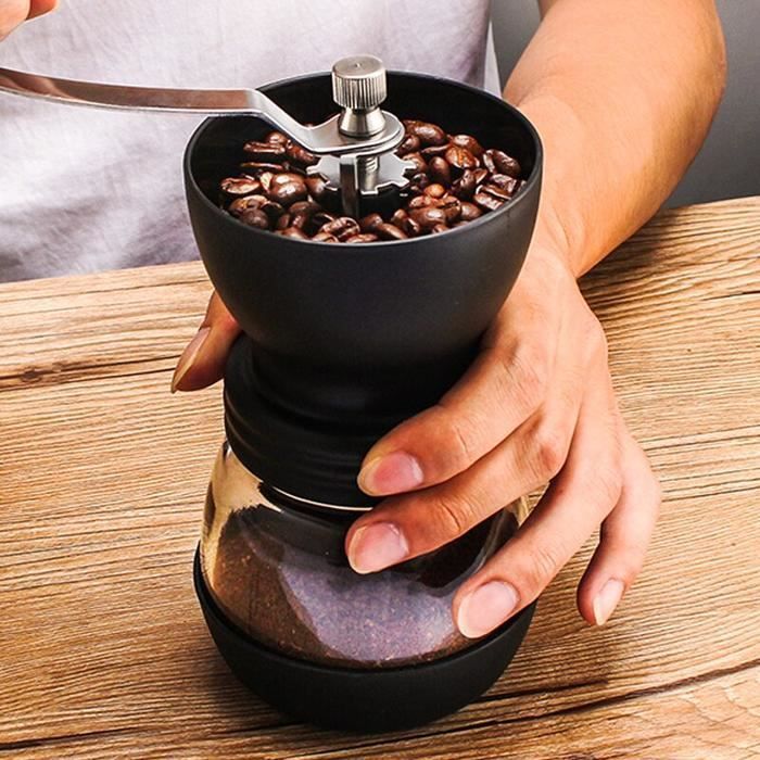 Le noir Mini broyeur à café, verre, broyeur manuel à bavure de grains de  café, double moulin, couteaux de cuisine, broyeurs M16803