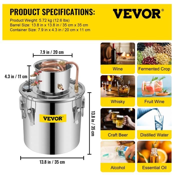 Kit De Distillation Moonshine De 9,6 Gallons, Kit De Fabrication De Whisky Pompe A Eau