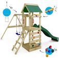 WICKEY Aire de jeux Portique bois FreeFlyer avec balançoire et toboggan vert Maison enfant extérieure avec bac à sable-2