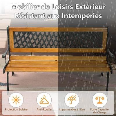 GOPLUS Banc de Jardin en Bois d'Acacia pour 2-3 Personnes, Banc Exterieur Pliant avec Dossier et Accoudoirs Confortables,Charge 320 KG, pour Jardin, Terrasse, 120 x 56 x 90CM