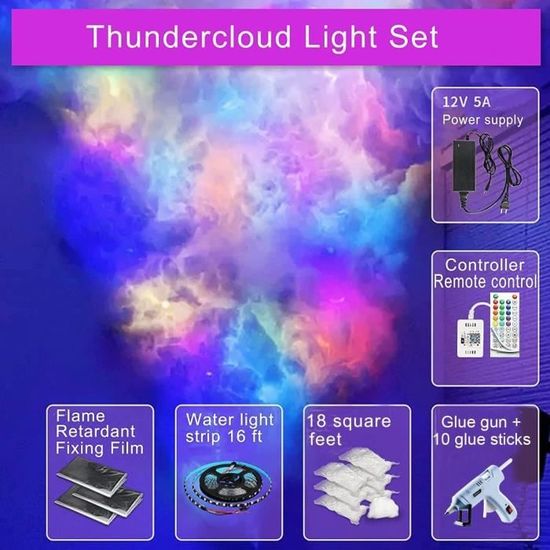 Nuage de lumière, 3D LED Cloud Light Plafond Moelleux, Veilleuse Atmosphère  Colorée, Lumières De Nuage De Foudre De Coton [17] - Cdiscount Bricolage
