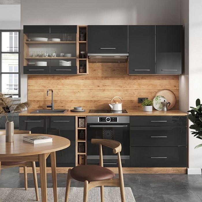 Cuisine Fame-Line, 235cm, PT Marbre, Anthracite Haute brillance/Chêne ...