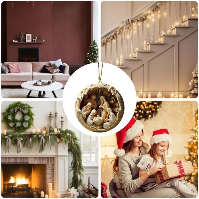 Lot De 12 Ornements De Crèche En Bois – Décoration Religieuse De Noël Pour Sapin, Maison, Église – 8x8 Cm, Légers Et Durables