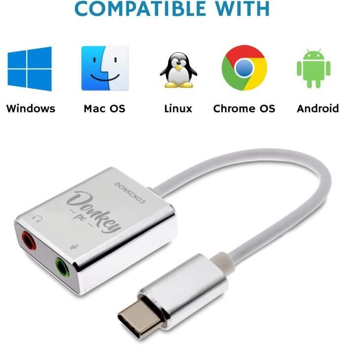 Adaptateur USB-C vers sortie audio et entrée micro mini jack