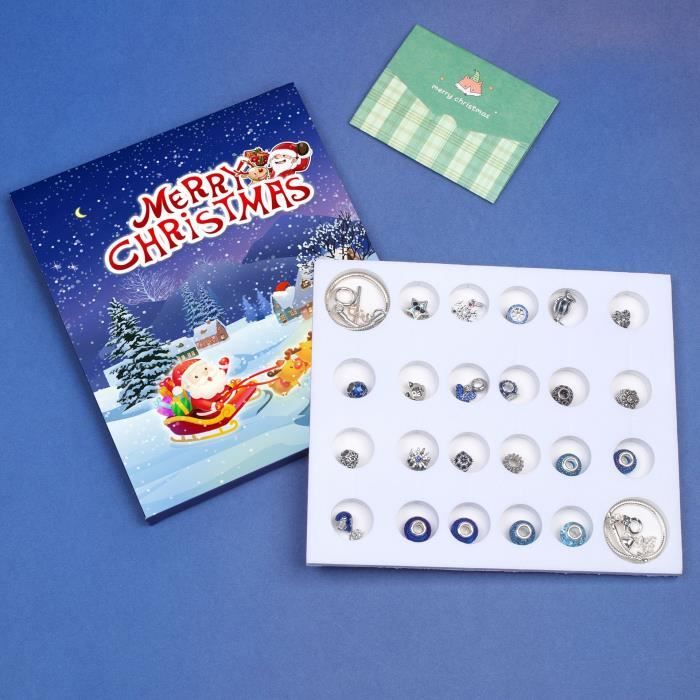 Calendrier De L'Avent Bijoux Fille 2023 - 24 Charmes à Assembler En Bracelets Et Colliers, Dès 5 Ans (bleu)