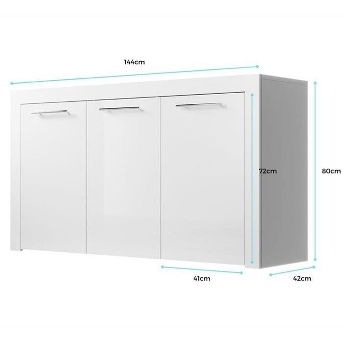 Buffet 3 Portes Baltik Blanc Artik/Velho - 144 X 87 X 42 Cm - Meuble De Salon Ou Salle à Manger Moderne - 6