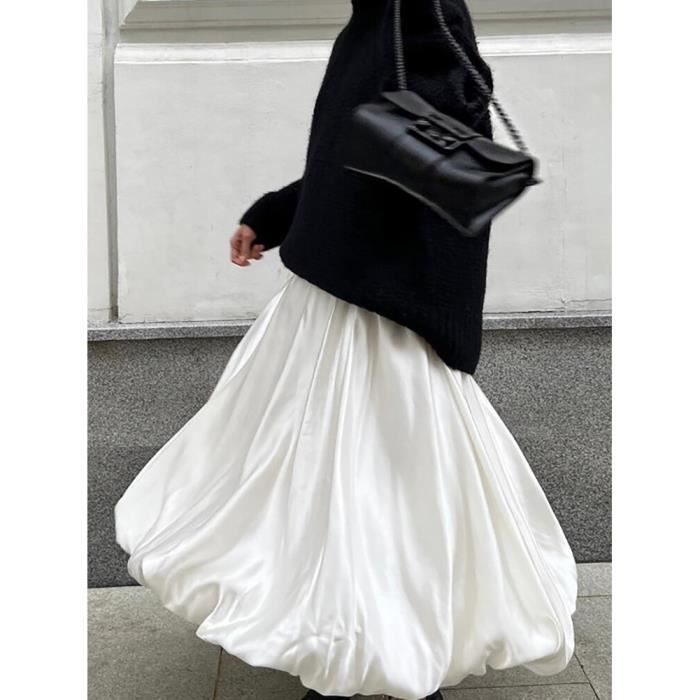 Jupe mi longue taille haute avec ballon jupe shaggy decontractee demi jupe simple monochrome document tout Beige B2520 Blanc Cdiscount Pret a Porter
