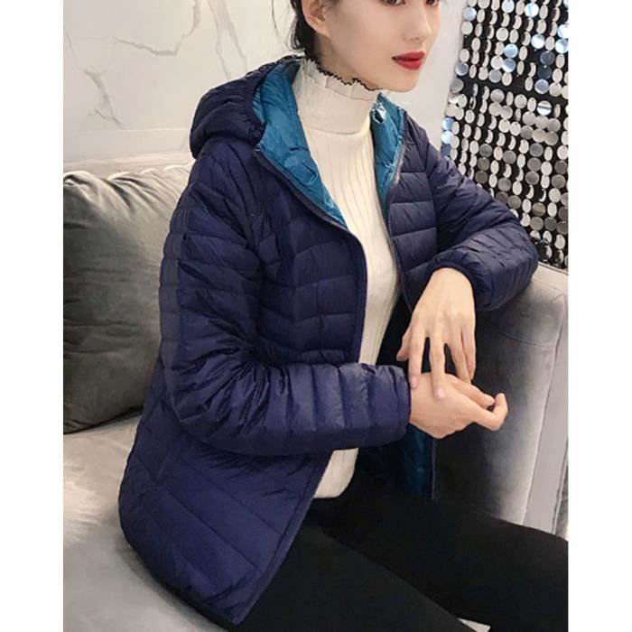 Femme Double face Doudoune Matelassee Ultra legere Baffle Doudoune Courte a Capuche Chaude Doudoune Pliable Coupe Hiver LakeBleu Lakebleu Cdiscount Pret a Porter