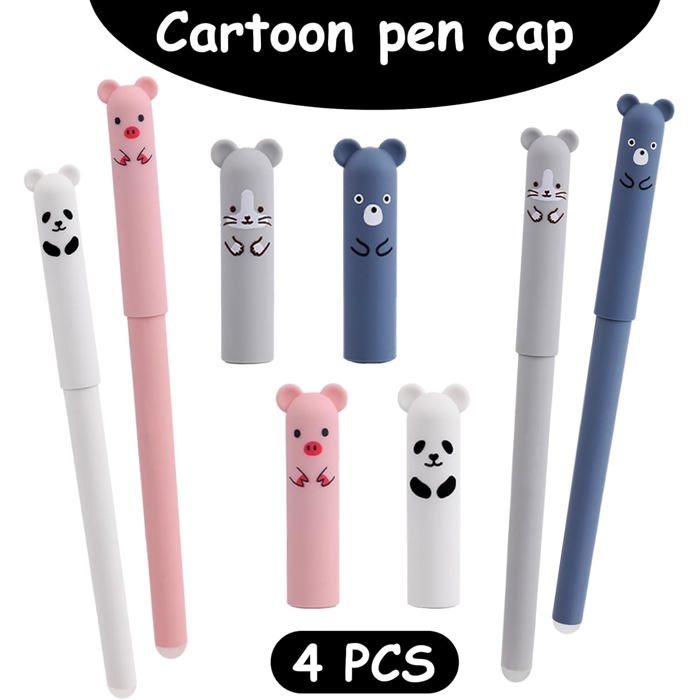 Lot 5 Stylos Gel Effaçables Thermosensibles 0,7 Mm Forme Animaux - Encre Magique Colorée