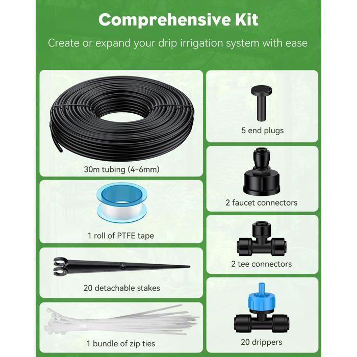 20 PCS Kit Irrigation Goutte à Goutte Automatique - Arrosage Plantes Pot, Intérieur Extérieur, Vannes Réglables