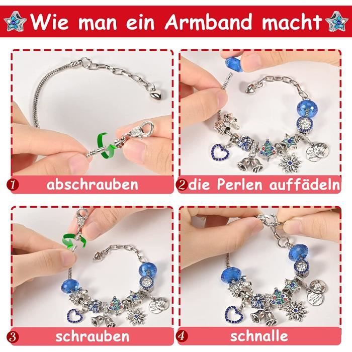 Calendrier De L'Avent 2024 Enfant Fille - Kit DIY Bracelets Avec 24 Charms Noël - Fabrication Bijoux Pour Filles 5-12 Ans