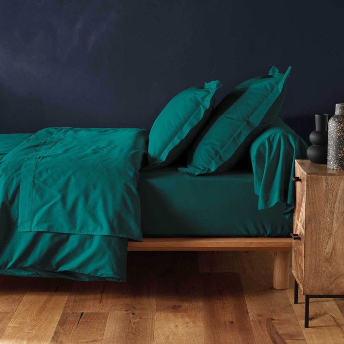 Drap Housse LOVELY HOME 160x200 Cm + 35 Cm 100% Coton - Bleu Profond