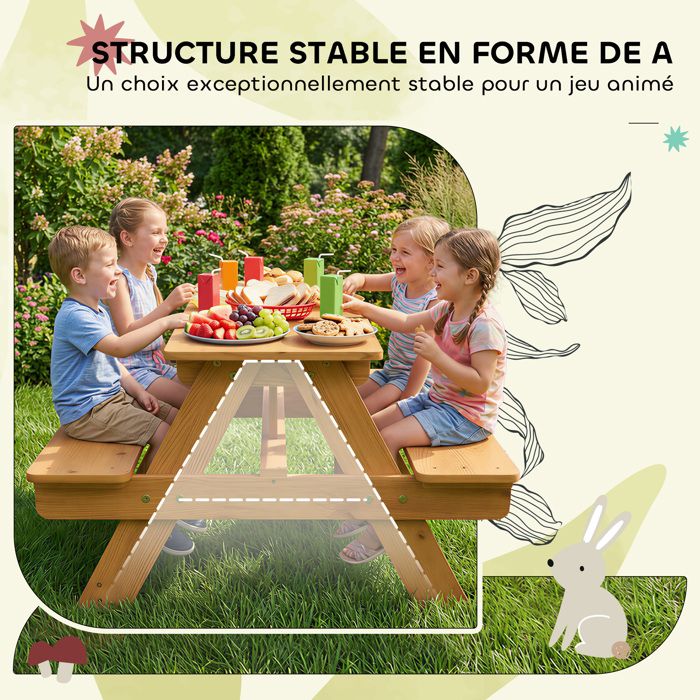 DREAMADE Ensemble Table et Bancs de Jardin en Bois Enfants avec Parasol DREAMADE Ensemble Table et Bancs de Jardin en Bois Enfants avec Parasol