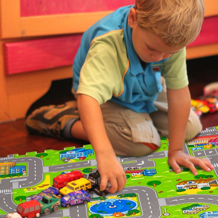 Tapis circuit, 9 pièces de puzzle, sans polluants, mousse EVA, chambre d' enfants, L x P : 90 x 90 cm, coloré, Relaxdays | Leroy Merlin