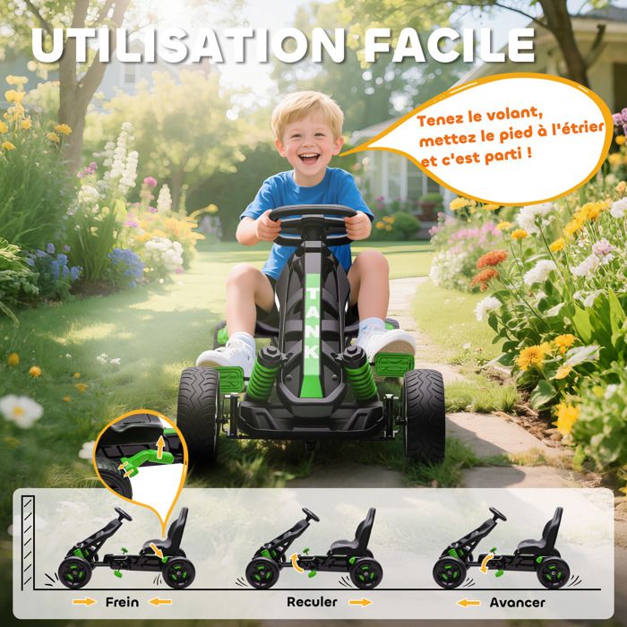 Kart à Pédales Pour Enfants - AIYAPLAY - Roue Libre, Frein, Roues EVA Antiderapantes Plastique Et Metal 100x59x60 5cm Rouge