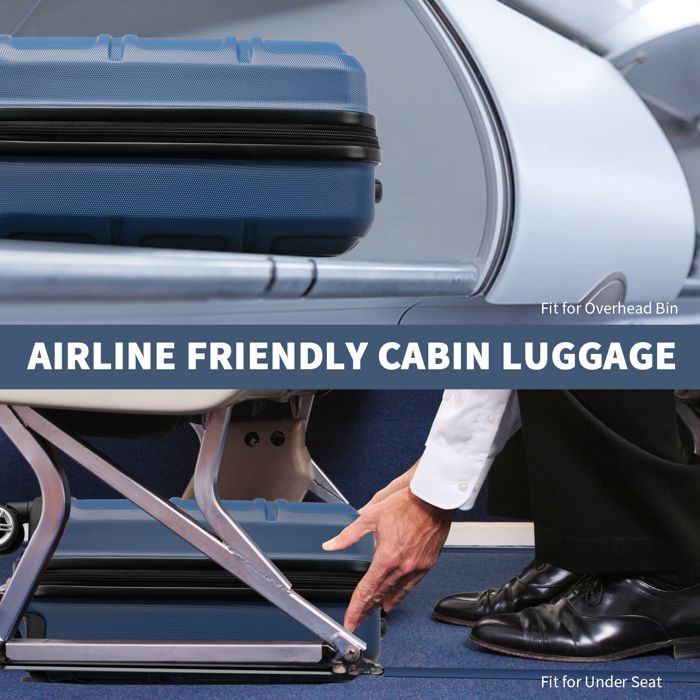 Valise Rigide Bagage à Main Avec Serrure TSA - Compartiment Ordinateur, Roulettes, ABS PC - Bleu Foncé - 2