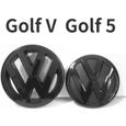 Lot de 2pcs Insigne logo emblème avant grill -arrière coffre Noir brillant pour Volkswagen VW golf 5 V-0
