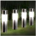 INKAZEN Lot de 4 bornes solaires inox Lampe borne Tube solaire éclairage moderne et design jardin-0