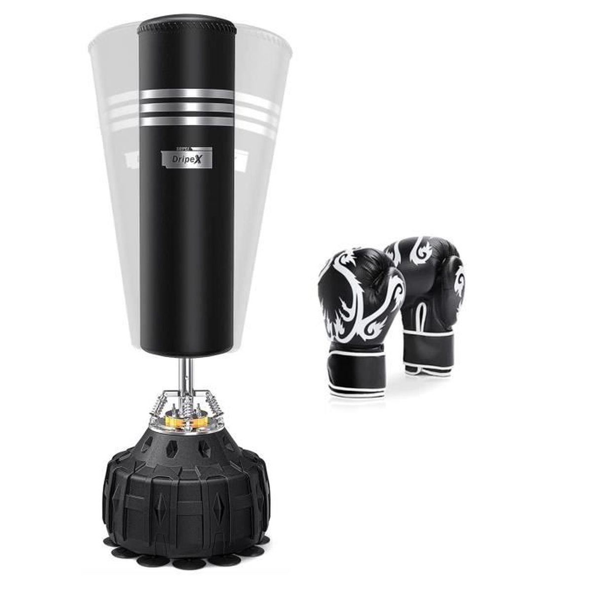 Dripex Sac De Frappe Sur Pied 165 Cm – Punching Ball Autoportant Avec 19 Ventouses, Pour Boxe, Kick, MMA