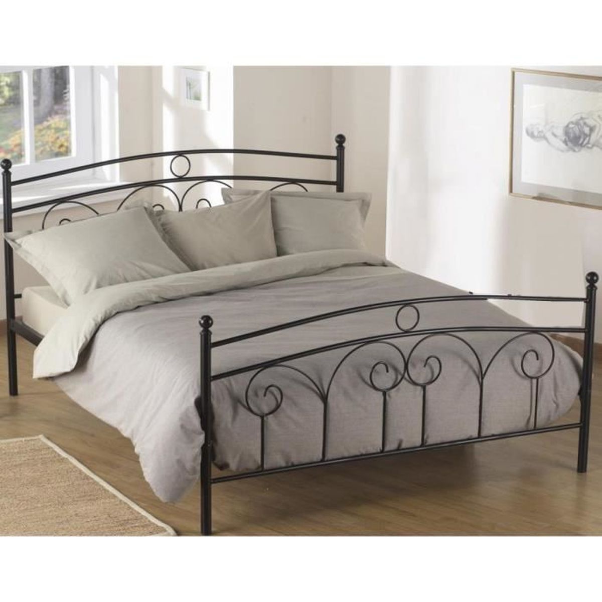 Lit Métal Noir Mat 140x190 LT101 - Terre de Nuit - Cdiscount Maison